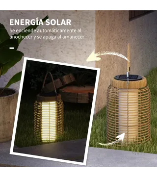 Farola Solar de Exterior con Panel Solar Luces LED Encendido y Apagado Automático para Interior Exterior Ø18x37 cm Arena