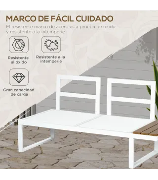 Juego de Muebles de Terraza Incluye 2 Sofás Dobles 1 Sofá Esquinero Reclinable y Mesa de Centro con Cojines Crema