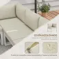Juego de Muebles de Terraza Incluye 2 Sofás Dobles 1 Sofá Esquinero Reclinable y Mesa de Centro con Cojines Crema