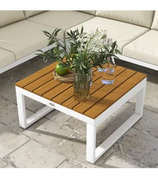 Juego de Muebles de Terraza Incluye 2 Sofás Dobles 1 Sofá Esquinero Reclinable y Mesa de Centro con Cojines Crema