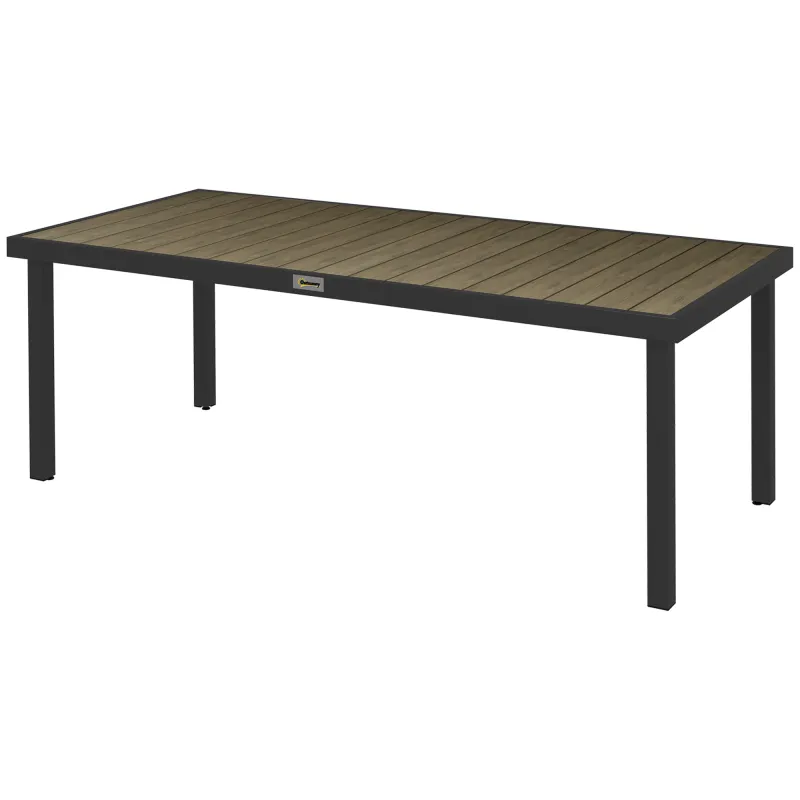 Mesa de Comedor Exterior 190x90x74 cm con Encimera de Listones y Estructura de Aluminio para Terraza Rústico y Negro Mesa de Comedor Exterior 190x90x74 cm con Encimera de Listones y Estructura de Aluminio para Terraza Rústico y Negro