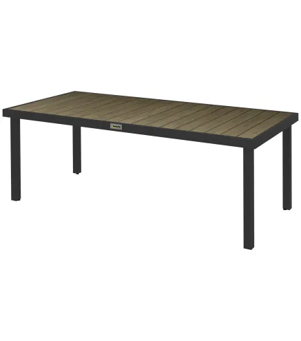 Mesa de Comedor Exterior 190x90x74 cm con Encimera de Listones y Estructura de Aluminio para Terraza Rústico y Negro