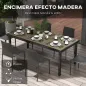 Mesa de Comedor Exterior 190x90x74 cm con Encimera de Listones y Estructura de Aluminio para Terraza Rústico y Negro