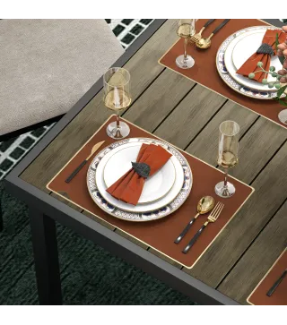 Mesa de Comedor Exterior 190x90x74 cm con Encimera de Listones y Estructura de Aluminio para Terraza Rústico y Negro