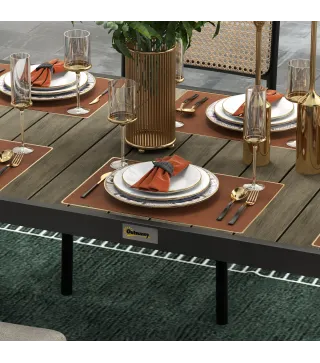 Mesa de Comedor Exterior 190x90x74 cm con Encimera de Listones y Estructura de Aluminio para Terraza Rústico y Negro