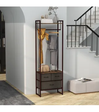 Perchero para Ropa Perchero Recibidor con 3 Cajones de Tela y Estante de Almacenamiento 58,5x30x178 cm Marrón Rústico