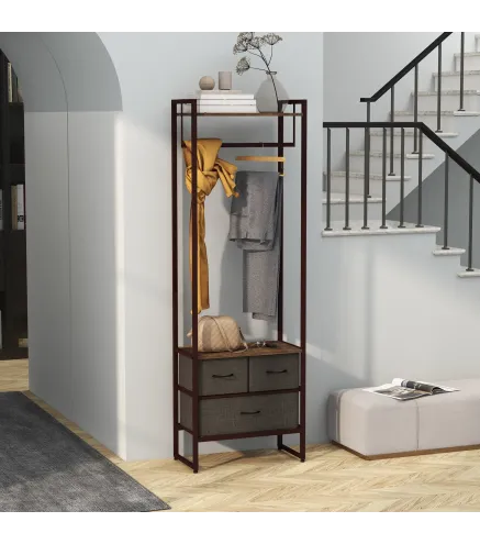 Perchero para Ropa Perchero Recibidor con 3 Cajones de Tela y Estante de Almacenamiento 58,5x30x178 cm Marrón Rústico