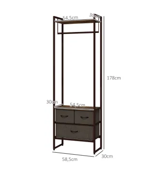 Perchero para Ropa Perchero Recibidor con 3 Cajones de Tela y Estante de Almacenamiento 58,5x30x178 cm Marrón Rústico