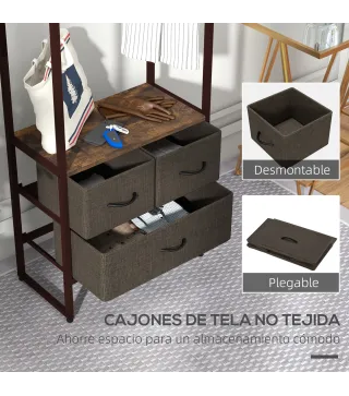 Perchero para Ropa Perchero Recibidor con 3 Cajones de Tela y Estante de Almacenamiento 58,5x30x178 cm Marrón Rústico