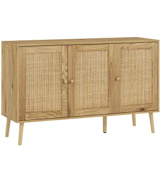 Aparador para Salón Bohemio con Puertas de Ratán y Estantes Ajustables 120x40x75 cm Madera Natural