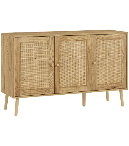 Aparador para Salón Bohemio con Puertas de Ratán y Estantes Ajustables 120x40x75 cm Madera Natural