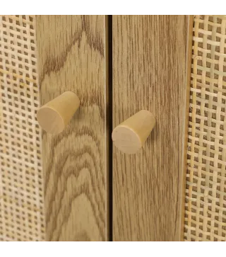 Aparador para Salón Bohemio con Puertas de Ratán y Estantes Ajustables 120x40x75 cm Madera Natural