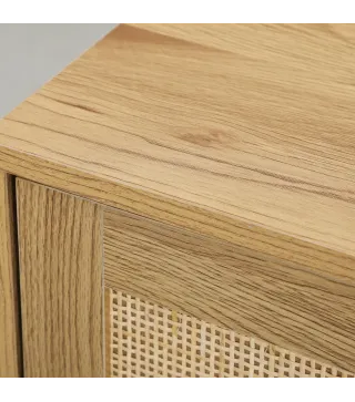 Aparador para Salón Bohemio con Puertas de Ratán y Estantes Ajustables 120x40x75 cm Madera Natural