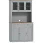 Alacena de Cocina con 3 Puertas de Vidrio Compartimento Abierto 2 Cajones y Estantes Ajustables 100x40x180 cm Gris Alacena de Cocina con 3 Puertas de Vidrio Compartimento Abierto 2 Cajones y Estantes Ajustables 100x40x180 cm Gris