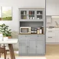 Alacena de Cocina con 3 Puertas de Vidrio Compartimento Abierto 2 Cajones y Estantes Ajustables 100x40x180 cm Gris