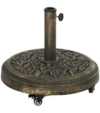 Base para Sombrilla con Ruedas Diseño Retro Floral Resistente para Jardín Terraza y Piscina Ø49x42 cm Color Bronce