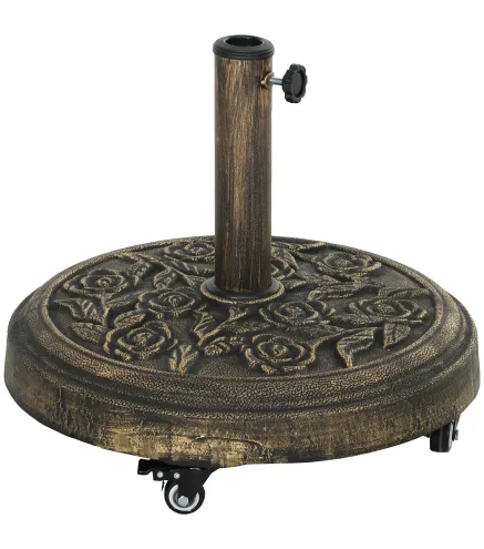 Base para Sombrilla con Ruedas Diseño Retro Floral Resistente para Jardín Terraza y Piscina Ø49x42 cm Color Bronce