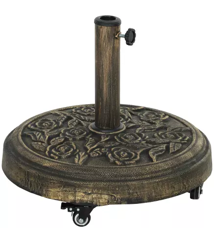 Base para Sombrilla con Ruedas Diseño Retro Floral Resistente para Jardín Terraza y Piscina Ø49x42 cm Color Bronce