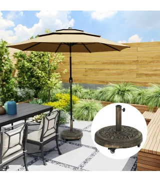 Base para Sombrilla con Ruedas Diseño Retro Floral Resistente para Jardín Terraza y Piscina Ø49x42 cm Color Bronce