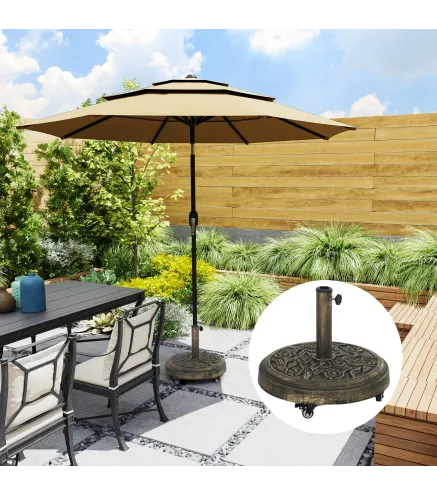Base para Sombrilla con Ruedas Diseño Retro Floral Resistente para Jardín Terraza y Piscina Ø49x42 cm Color Bronce