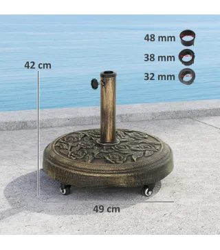 Base para Sombrilla con Ruedas Diseño Retro Floral Resistente para Jardín Terraza y Piscina Ø49x42 cm Color Bronce