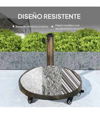 Base para Sombrilla con Ruedas Diseño Retro Floral Resistente para Jardín Terraza y Piscina Ø49x42 cm Color Bronce