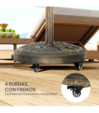 Base para Sombrilla con Ruedas Diseño Retro Floral Resistente para Jardín Terraza y Piscina Ø49x42 cm Color Bronce