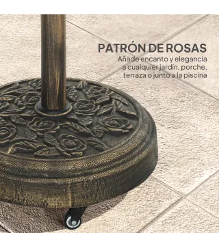 Base para Sombrilla con Ruedas Diseño Retro Floral Resistente para Jardín Terraza y Piscina Ø49x42 cm Color Bronce