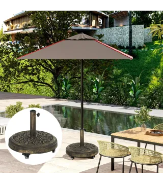Base para Sombrilla con Ruedas Diseño Retro Floral Resistente para Jardín Terraza y Piscina Ø49x42 cm Color Bronce