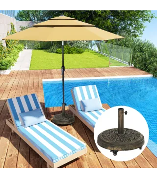 Base para Sombrilla con Ruedas Diseño Retro Floral Resistente para Jardín Terraza y Piscina Ø49x42 cm Color Bronce