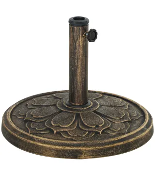 Base para Sombrilla con Diseño Retro Flor De Loto Peso 12 kg para Jardín Patio Terraza Ø46x33 cm Color Bronce