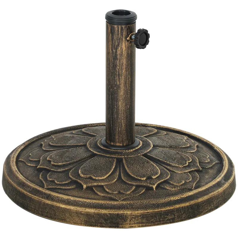 Base para Sombrilla con Diseño Retro Flor De Loto Peso 12 kg para Jardín Patio Terraza Ø46x33 cm Color Bronce
