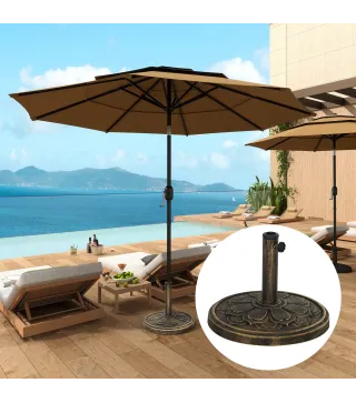 Base para Sombrilla con Diseño Retro Flor De Loto Peso 12 kg para Jardín Patio Terraza Ø46x33 cm Color Bronce