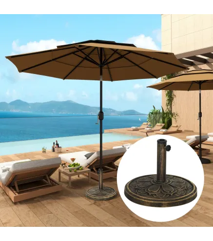 Base para Sombrilla con Diseño Retro Flor De Loto Peso 12 kg para Jardín Patio Terraza Ø46x33 cm Color Bronce