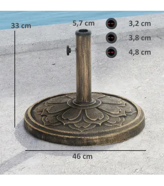 Base para Sombrilla con Diseño Retro Flor De Loto Peso 12 kg para Jardín Patio Terraza Ø46x33 cm Color Bronce