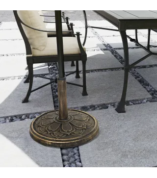 Base para Sombrilla con Diseño Retro Flor De Loto Peso 12 kg para Jardín Patio Terraza Ø46x33 cm Color Bronce