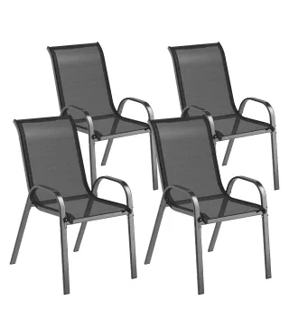 Set de 4 Sillas de Exterior Apilables con Asiento de Malla Respaldo Alto y Marco de Acero para Jardín o Terraza