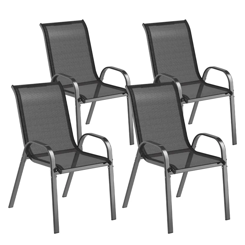 Set de 4 Sillas de Exterior Apilables con Asiento de Malla Respaldo Alto y Marco de Acero para Jardín o Terraza