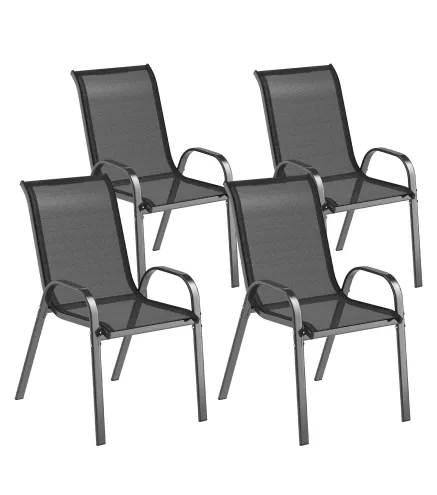 Set de 4 Sillas de Exterior Apilables con Asiento de Malla Respaldo Alto y Marco de Acero para Jardín o Terraza