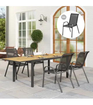 Set de 4 Sillas de Exterior Apilables con Asiento de Malla Respaldo Alto y Marco de Acero para Jardín o Terraza