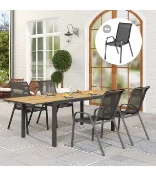 Set de 4 Sillas de Exterior Apilables con Asiento de Malla Respaldo Alto y Marco de Acero para Jardín o Terraza