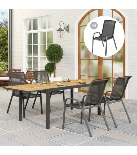 Set de 4 Sillas de Exterior Apilables con Asiento de Malla Respaldo Alto y Marco de Acero para Jardín o Terraza