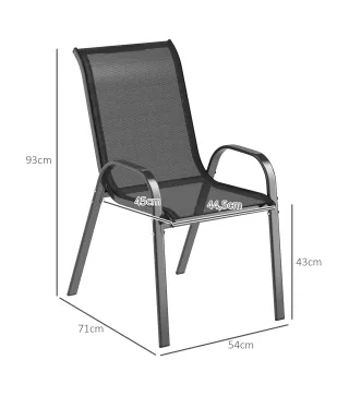 Set de 4 Sillas de Exterior Apilables con Asiento de Malla Respaldo Alto y Marco de Acero para Jardín o Terraza