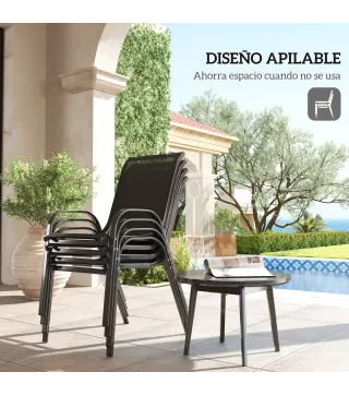 Set de 4 Sillas de Exterior Apilables con Asiento de Malla Respaldo Alto y Marco de Acero para Jardín o Terraza