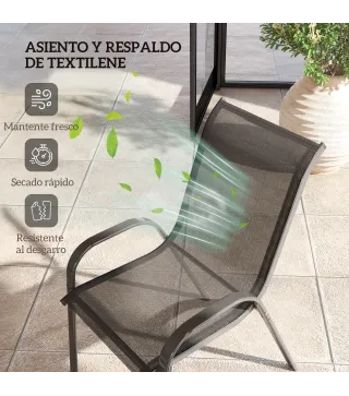 Set de 4 Sillas de Exterior Apilables con Asiento de Malla Respaldo Alto y Marco de Acero para Jardín o Terraza