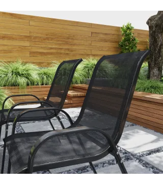 Set de 4 Sillas de Exterior Apilables con Asiento de Malla Respaldo Alto y Marco de Acero para Jardín o Terraza