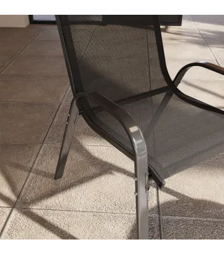 Set de 4 Sillas de Exterior Apilables con Asiento de Malla Respaldo Alto y Marco de Acero para Jardín o Terraza