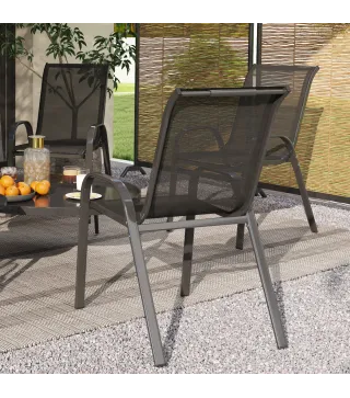 Set de 4 Sillas de Exterior Apilables con Asiento de Malla Respaldo Alto y Marco de Acero para Jardín o Terraza