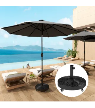 Base para Sombrilla Pesada de 25 kg con Ruedas para Sombrillas de hasta Ø3 m y Postes de 32-48 mm Ø52x42 cm Negro