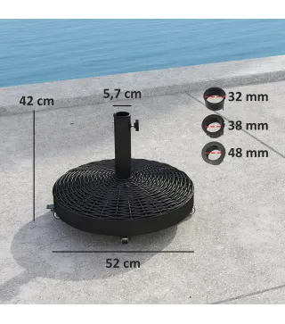 Base para Sombrilla Pesada de 25 kg con Ruedas para Sombrillas de hasta Ø3 m y Postes de 32-48 mm Ø52x42 cm Negro